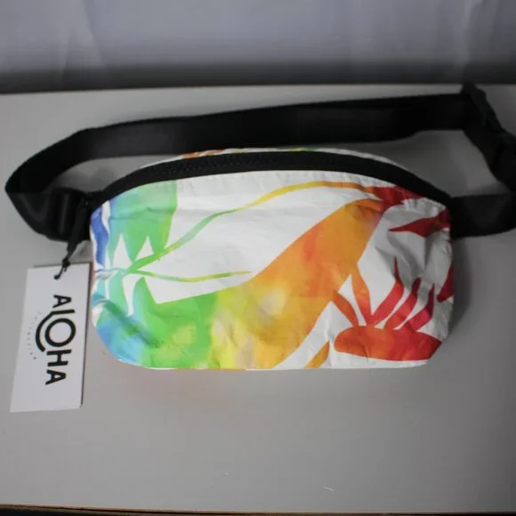 Aloha Collection Mini Hip Pack Rainbow Colored with Hawaiian Plant Print - Picture 1 of 6